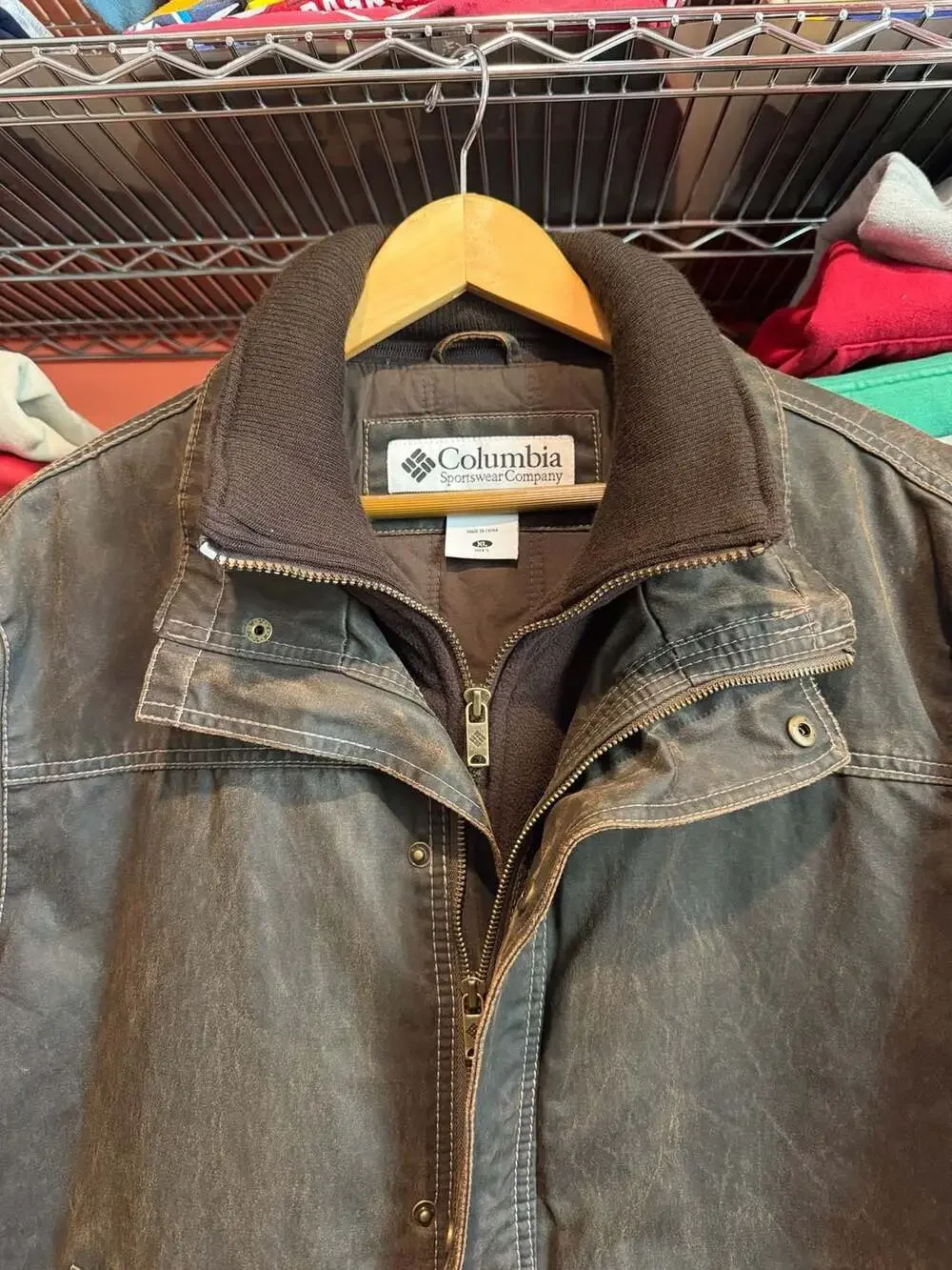 Columbia Vintage Brown Distressed Canvas Cotton Jacket with Fleece Lining XL